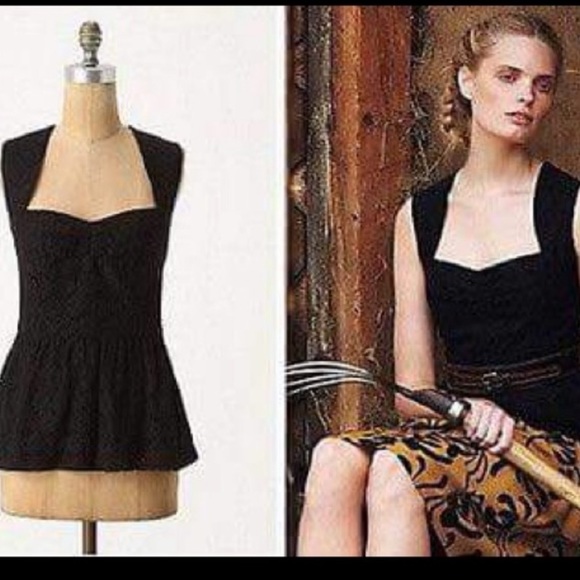 Anthropologie Tops - Anthropologie black lace  peplum top, size 12